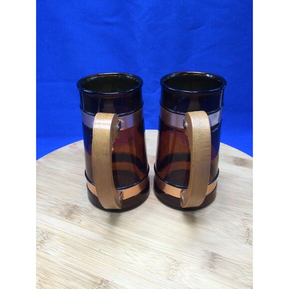 Siesta Ware Amber Brown Barrel Glass Beer Mug Wood Handle 2 - Picture 6 of 10